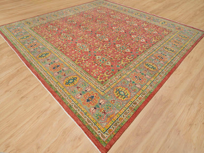 Oushak Oushak hand-knotted wool rug in Red & Artichoke Green, 14' x 14' — SKU O065928 (view 3)