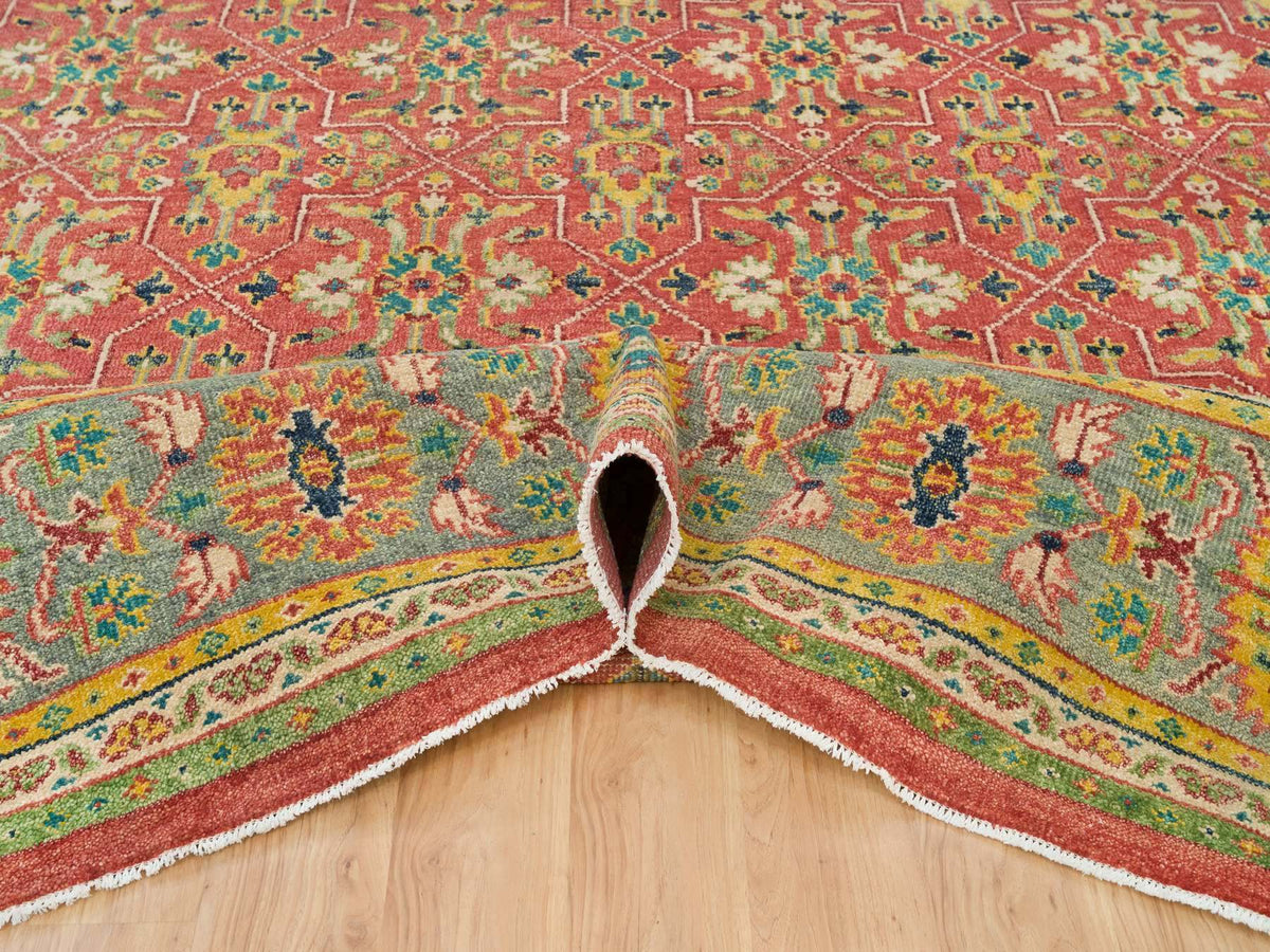 Oushak Oushak hand-knotted wool rug in Red & Artichoke Green, 14' x 14' — SKU O065928 (view 5)