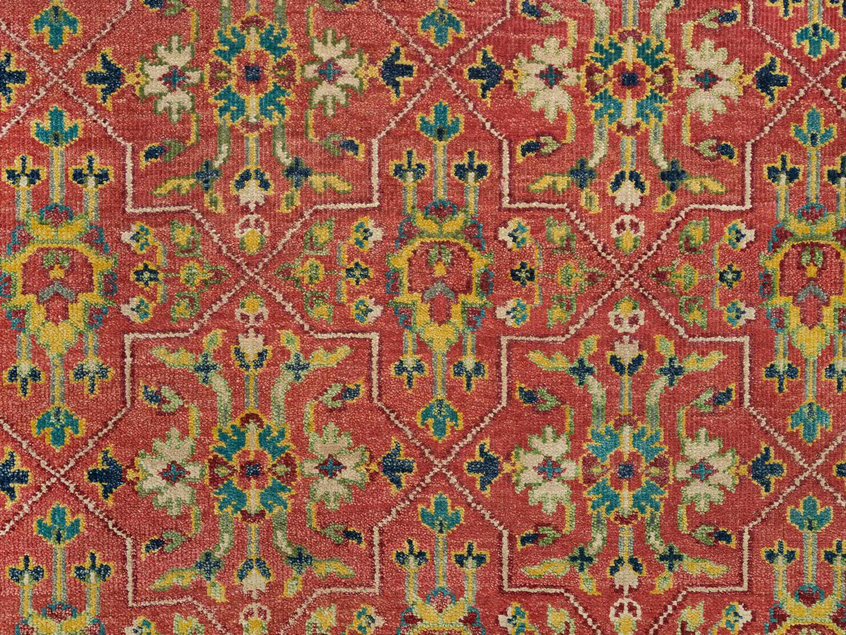 Oushak Oushak hand-knotted wool rug in Red & Artichoke Green, 14' x 14' — SKU O065928 (view 8)