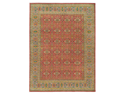 Oushak Oushak hand-knotted wool rug in Red & Artichoke Green, 14' x 16'5" — SKU O065930