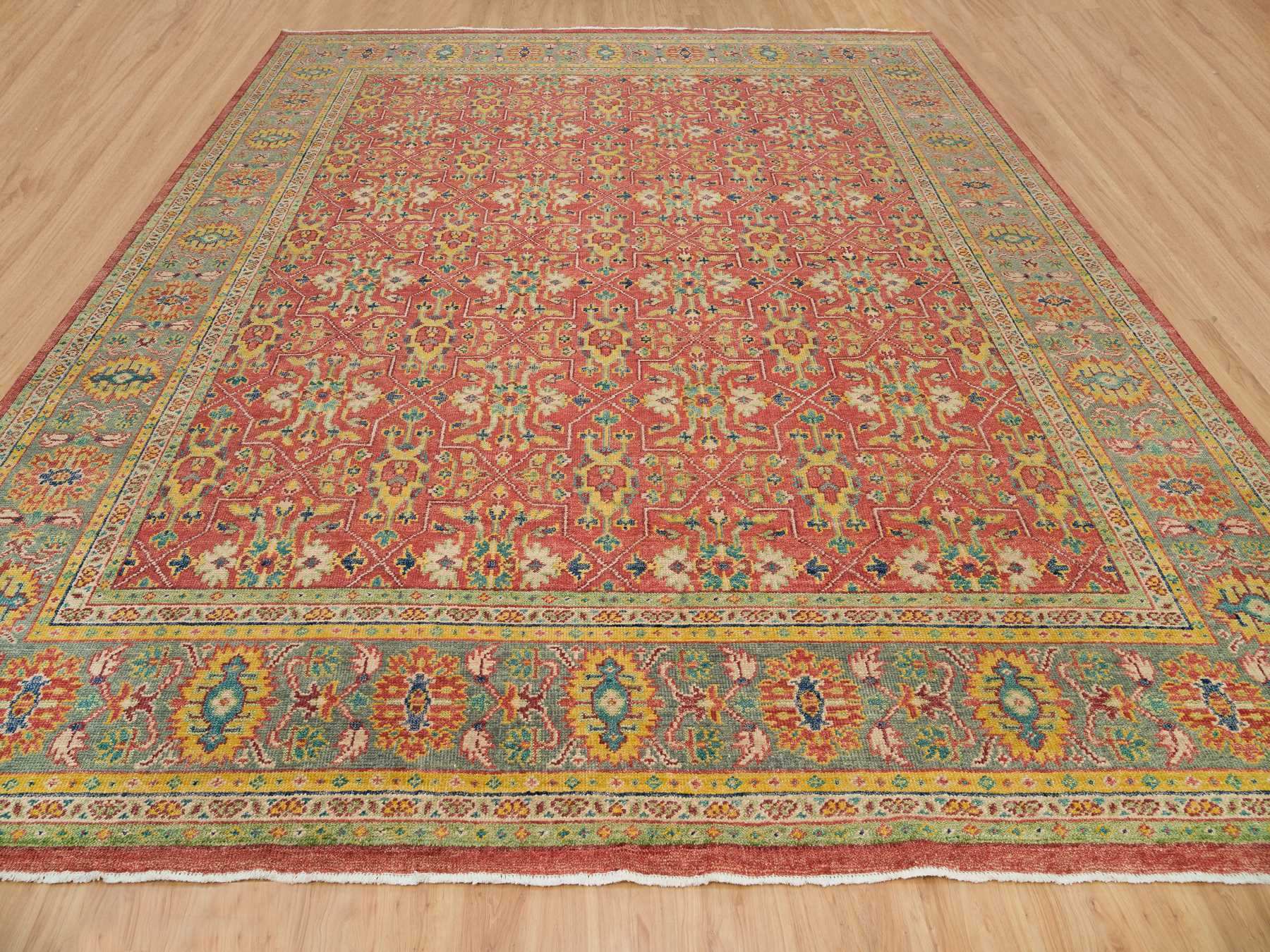 Oushak Oushak hand-knotted wool rug in Red & Artichoke Green, 14' x 16'5" — SKU O065930 (view 2)