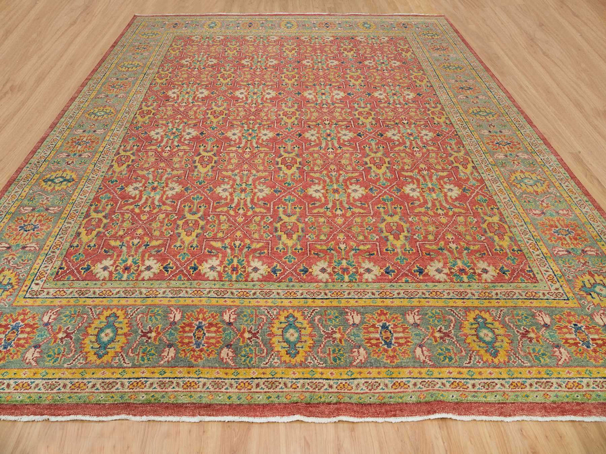 Oushak Oushak hand-knotted wool rug in Red & Artichoke Green, 14' x 16'5" — SKU O065930 (view 2)