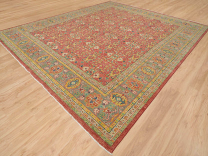 Oushak Oushak hand-knotted wool rug in Red & Artichoke Green, 14' x 16'5" — SKU O065930 (view 3)