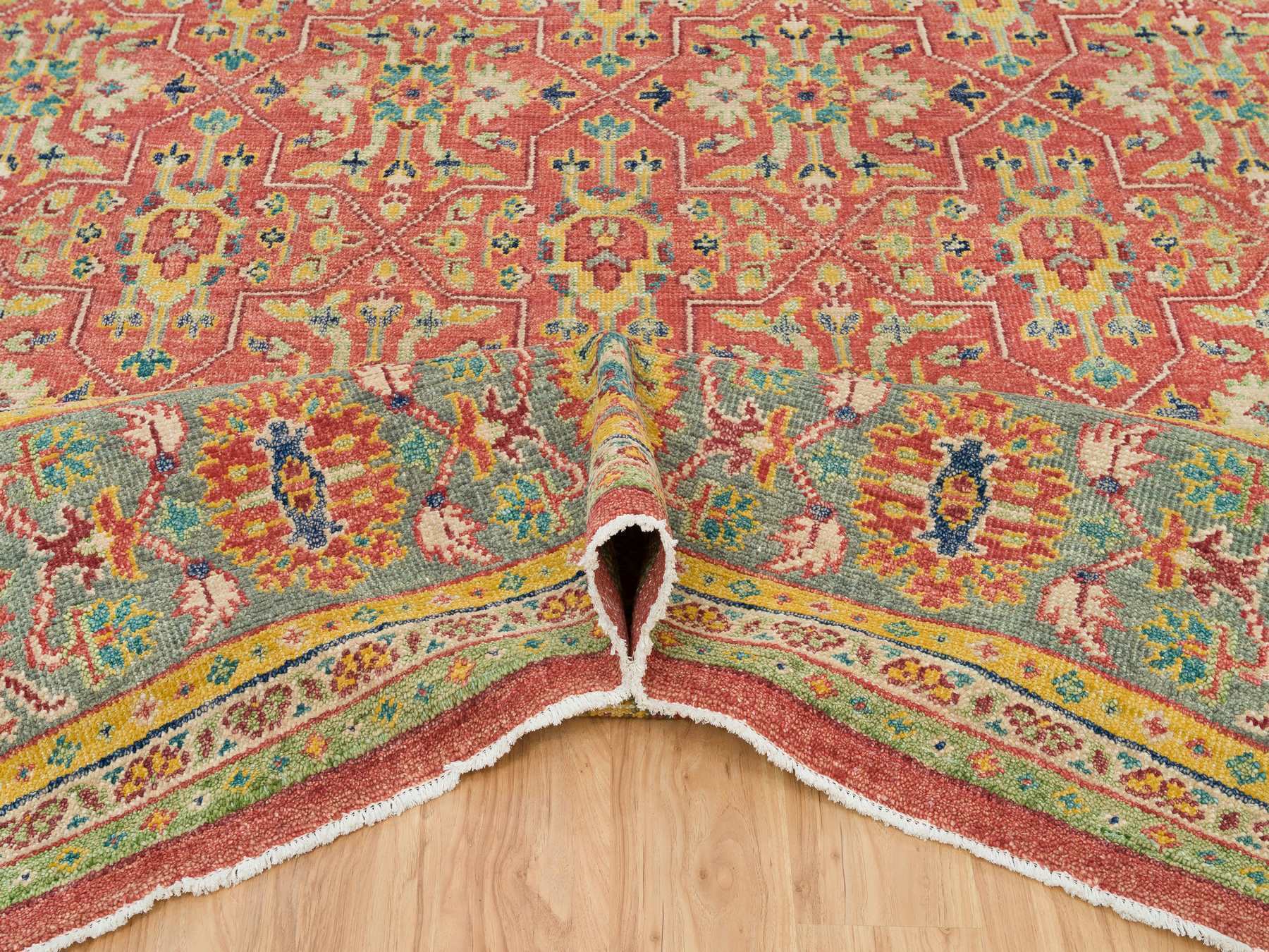 Oushak Oushak hand-knotted wool rug in Red & Artichoke Green, 14' x 16'5" — SKU O065930 (view 5)