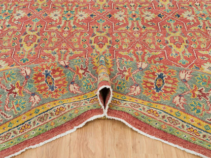Oushak Oushak hand-knotted wool rug in Red & Artichoke Green, 14' x 16'5" — SKU O065930 (view 5)