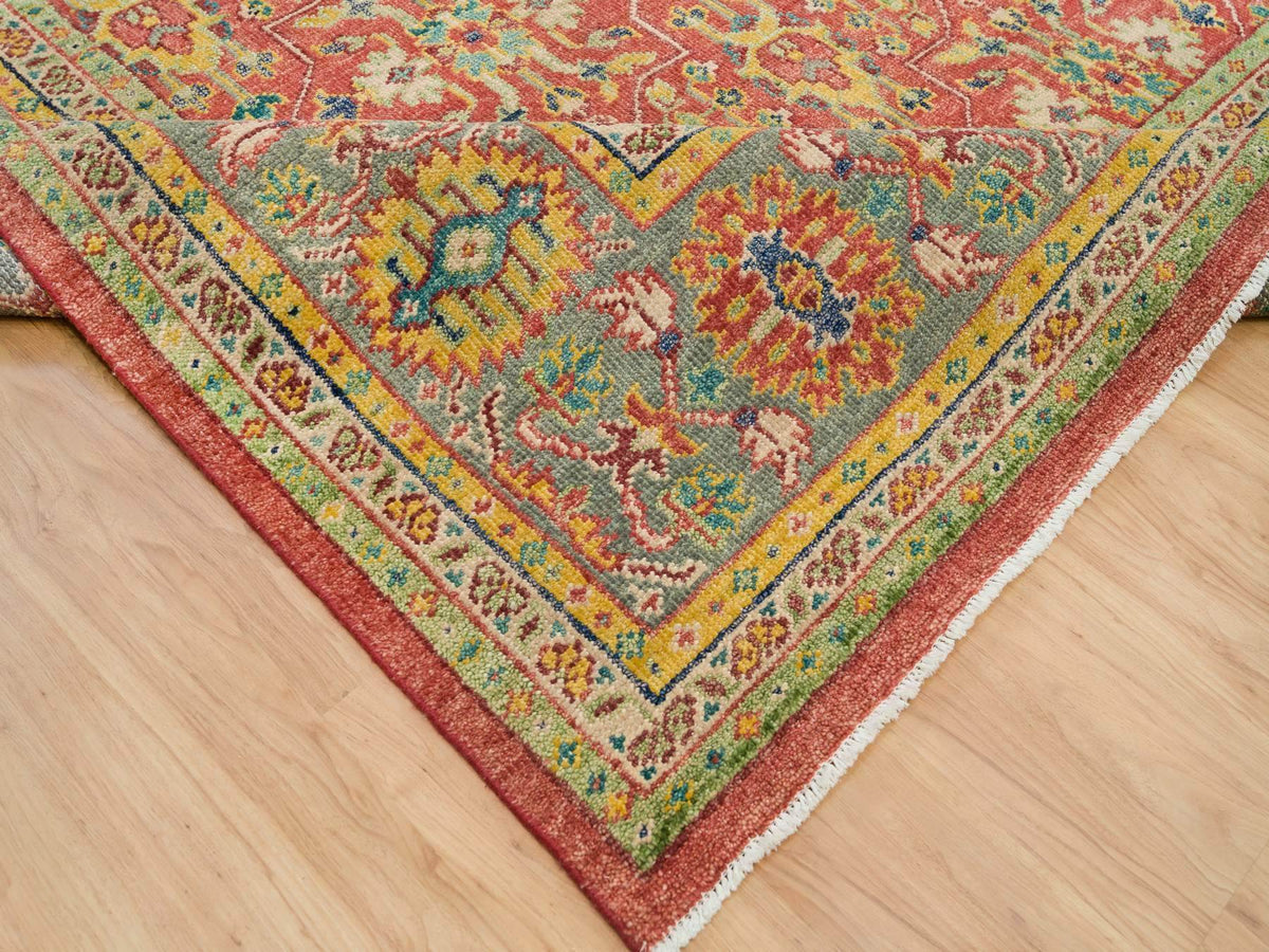 Oushak Oushak hand-knotted wool rug in Red & Artichoke Green, 14' x 16'5" — SKU O065930 (view 6)