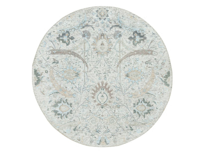 Ivory 5'0" x 5'0" Transitional Hand knotted Wool/Silk Rug - Sku: O065934