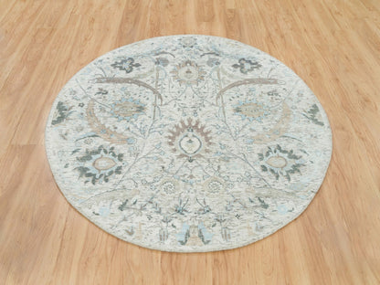 Transitional hand-knotted wool/silk rug in Ivory, 5' x 5' — SKU O065934 (view 2)