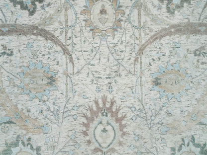 Ivory 5'0" x 5'0" Transitional Hand knotted Wool/Silk Rug - Sku: O065934