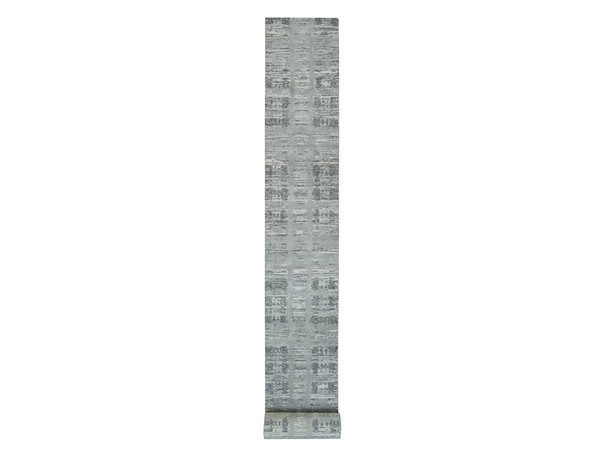 Modern / Contemporary hand-knotted wool runner in Gray, 2'7" x 25'6" — SKU O065956