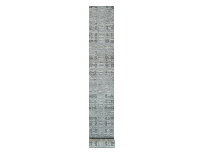 Modern / Contemporary hand-knotted wool runner in Gray, 2'7" x 25'6" — SKU O065956