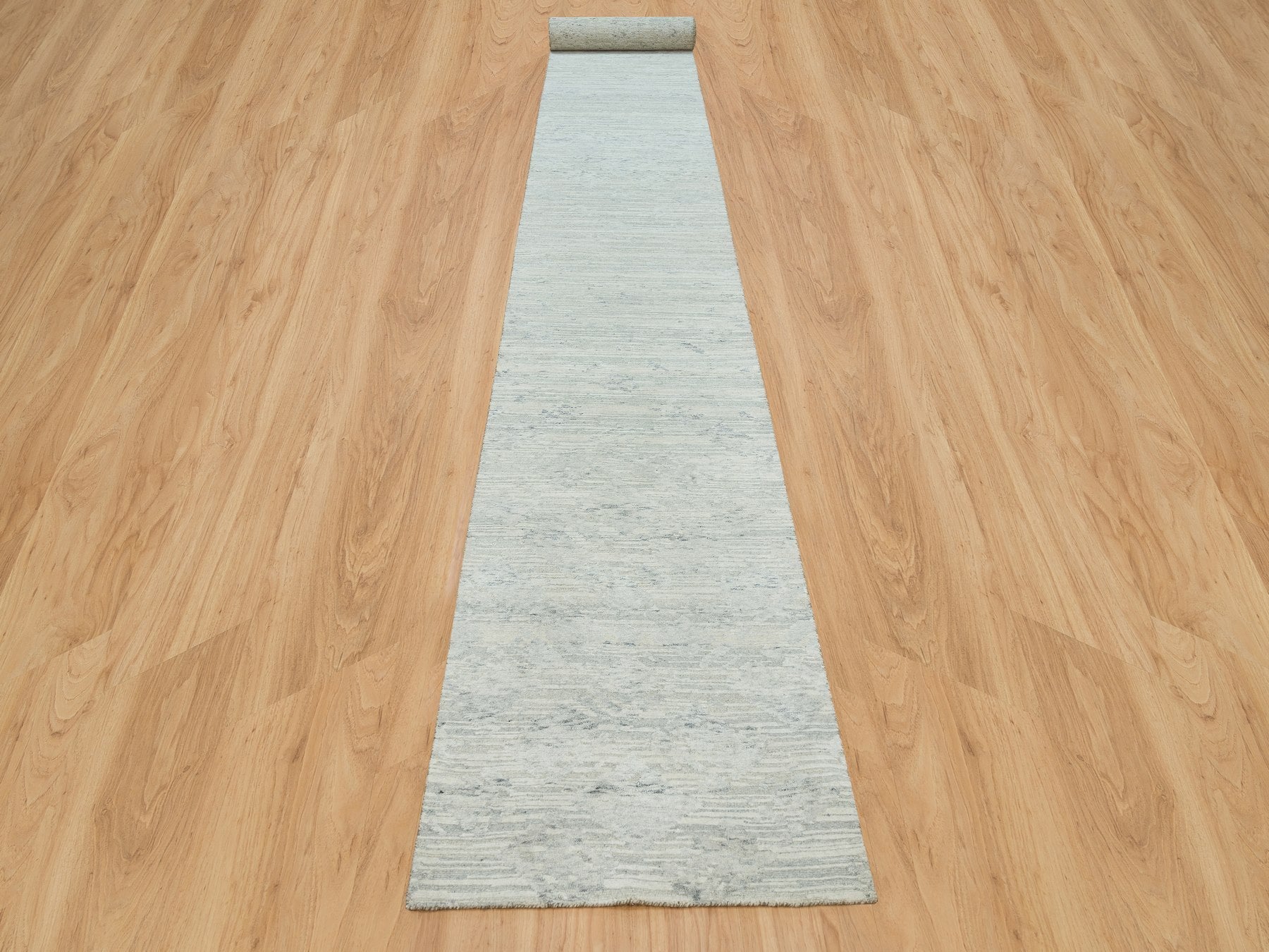 Modern / Contemporary hand-knotted wool runner in Gray, 2'7" x 22' — SKU O065957 (view 2)