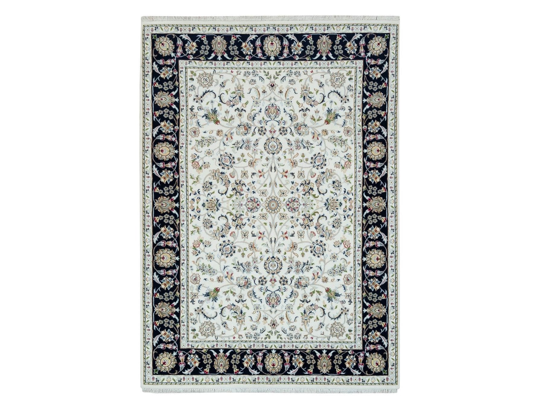 Nain Fine Oriental hand-knotted wool rug in Ivory & Blue, 5' x 7' — SKU O065972