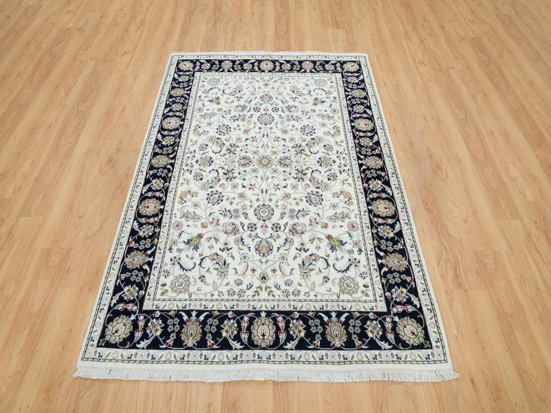 Nain Fine Oriental hand-knotted wool rug in Ivory & Blue, 5' x 7' — SKU O065972 (view 2)