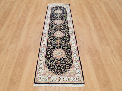 Blue 2'7" x 10'0" Fine Oriental Hand knotted Wool Rug - Sku: O065984