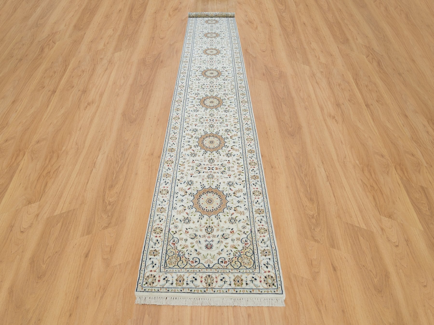 Nain Fine Oriental hand-knotted wool runner in Ivory, 2'8" x 16'7" — SKU O065993 (view 2)