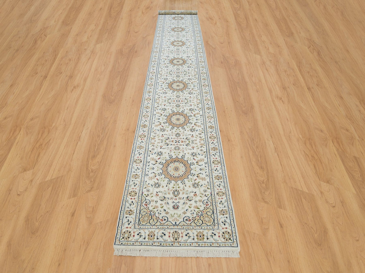 Nain Fine Oriental hand-knotted wool runner in Ivory, 2'8" x 16'7" — SKU O065993 (view 2)