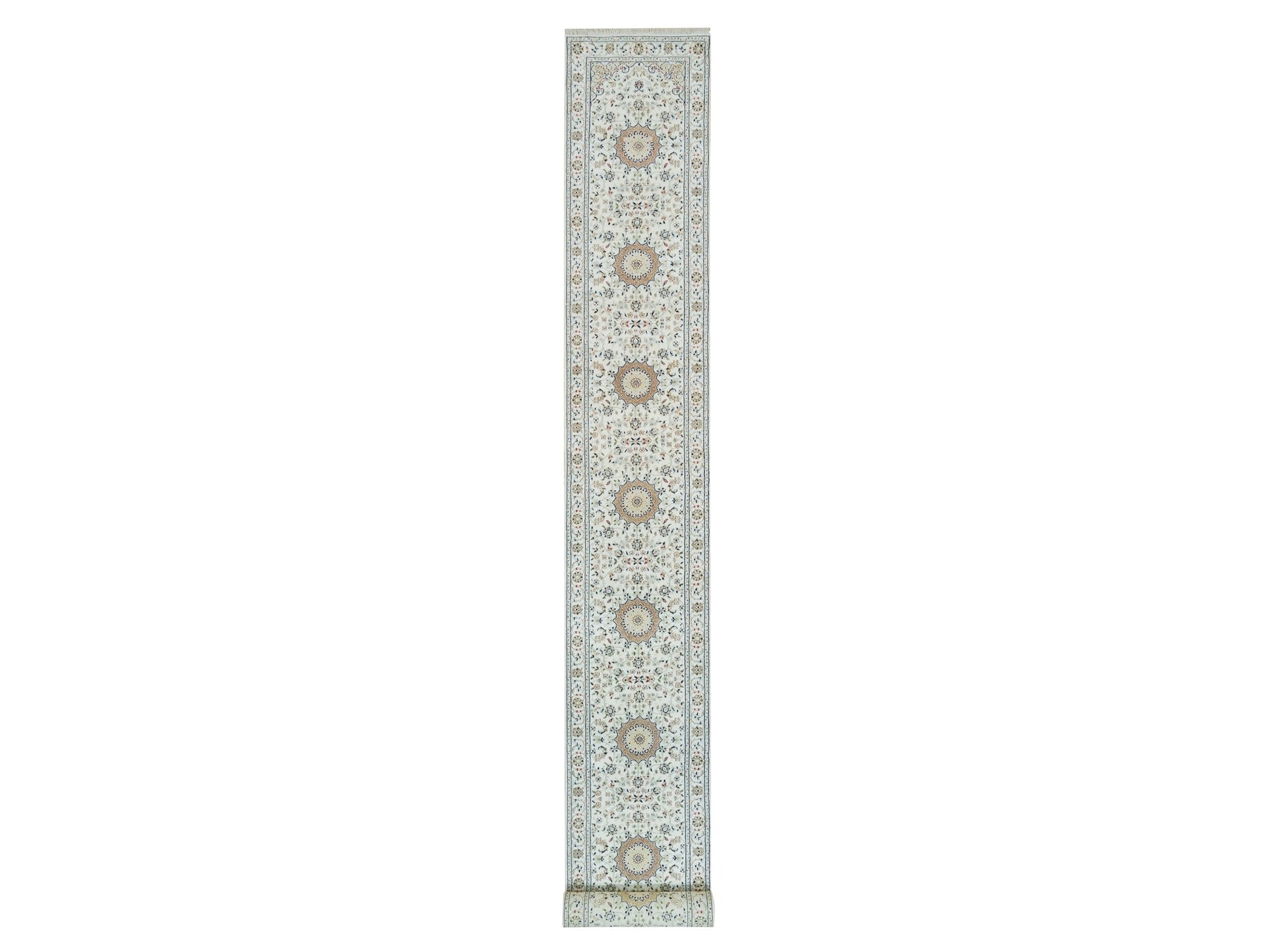 Nain Fine Oriental hand-knotted wool runner in Ivory, 2'6" x 20'6" — SKU O065994