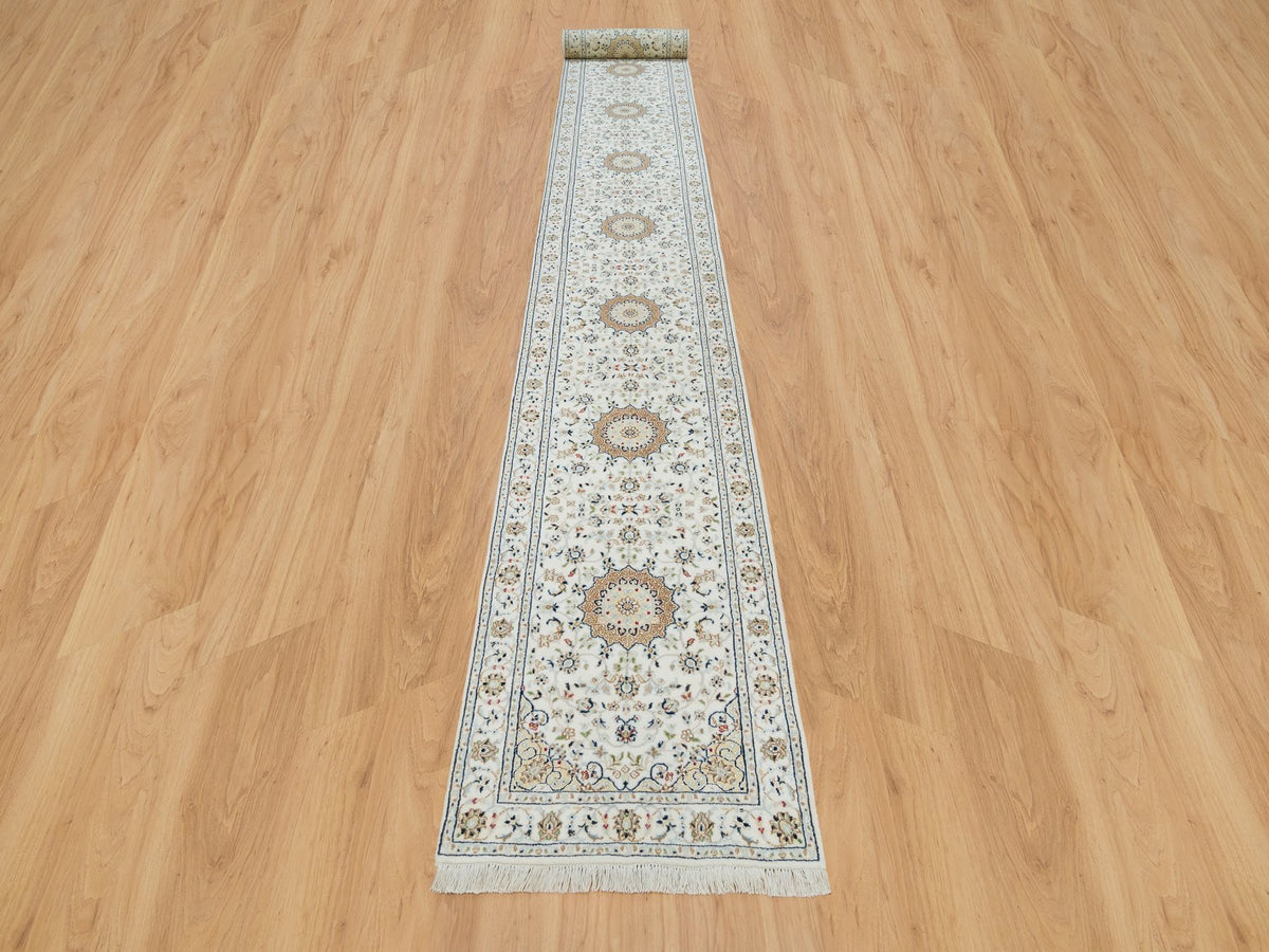 Nain Fine Oriental hand-knotted wool runner in Ivory, 2'6" x 20'6" — SKU O065994 (view 2)