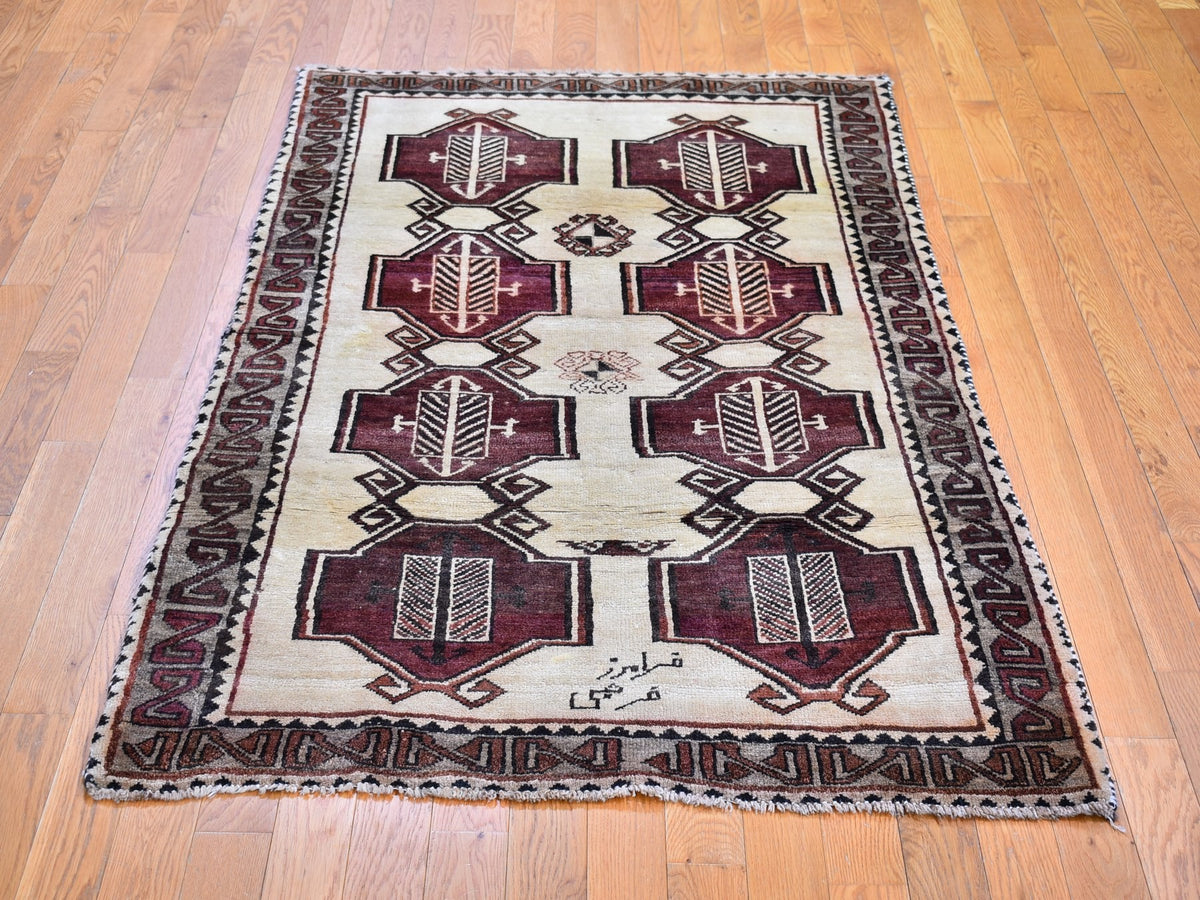 Gabbeh Persian hand-knotted wool rug in Ivory & Gray, 3'7" x 6' — SKU O066017 (view 2)