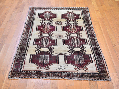 Gabbeh Persian hand-knotted wool rug in Ivory & Gray, 3'7" x 6' — SKU O066017 (view 2)