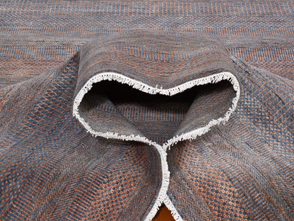 Orange 9'1" x 12'2" Modern / Contemporary Hand knotted Wool/Silk Rug - Sku: O066053