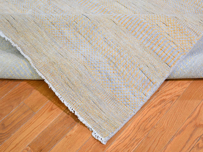 Yellow 8'1" x 9'8" Modern / Contemporary Hand knotted Wool/Silk Rug - Sku: O066056