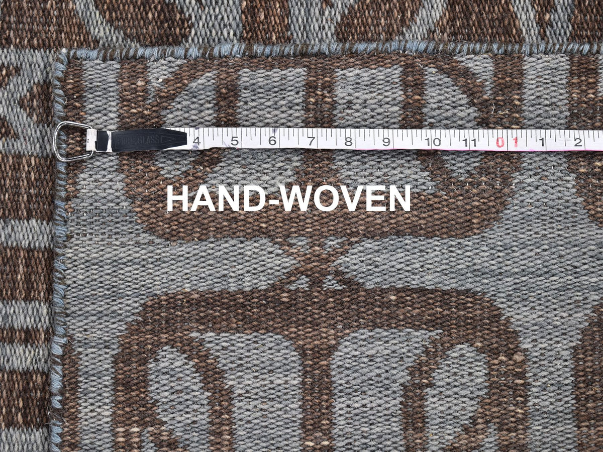 Kilim Flat-Weave hand-knotted wool rug in Brown, 4' x 6' — SKU O066067 (view 6)