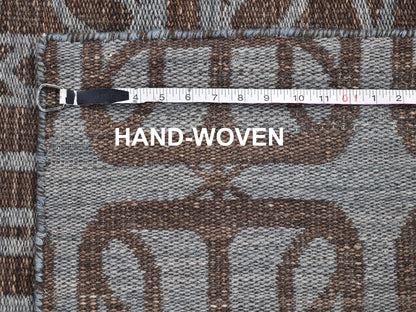 Kilim Flat-Weave hand-knotted wool rug in Brown, 4' x 6' — SKU O066067 (view 6)