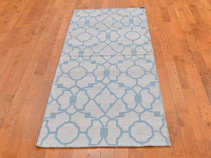 Kilim Flat-Weave hand-knotted wool runner in Blue, 2'8" x 7'10" — SKU O066094 (view 2)
