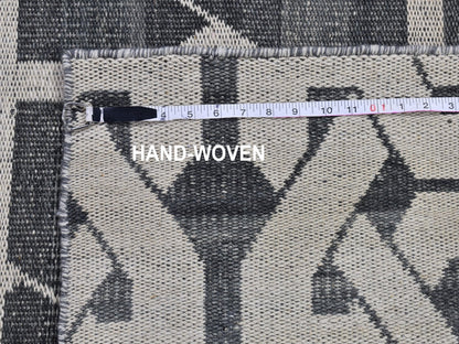 Grey 2'7" x 10'0" Flatweave / Kilim Hand woven Wool Rug - Sku: O066098