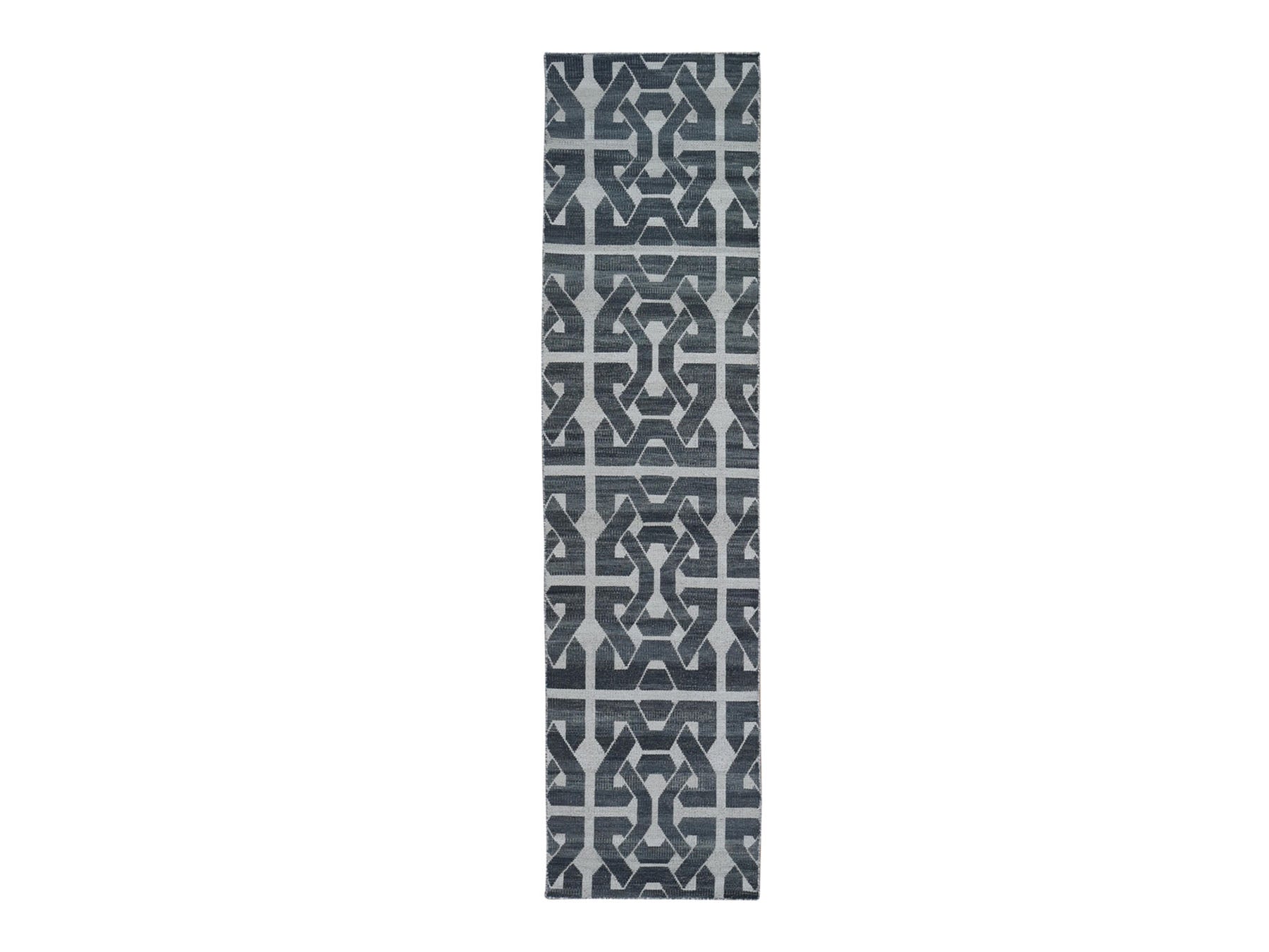Kilim Flat-Weave hand-knotted wool rug in Gray, 2'7" x 9'10" — SKU O066100