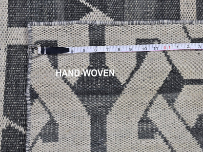 Grey 2'7" x 9'10" Flatweave / Kilim Hand woven Wool Rug - Sku: O066100