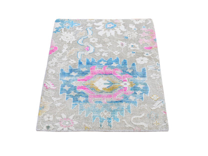 Oushak Transitional hand-knotted wool/sari silk rug in Gray, 2' x 3'1" — SKU O066145