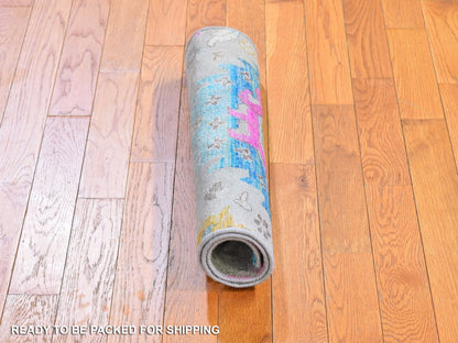 Grey 2'0" x 3'1" Transitional Hand knotted Wool/Silk Rug - Sku: O066145