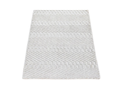 Ivory 2'1" x 3'1" Modern and Contemporary Handloom Wool/Silk Rug - Sku: O066147