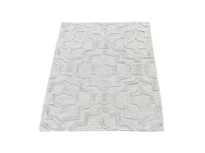 Ivory 2'0" x 2'10" Modern and Contemporary Hand knotted Wool Rug - Sku: O066159