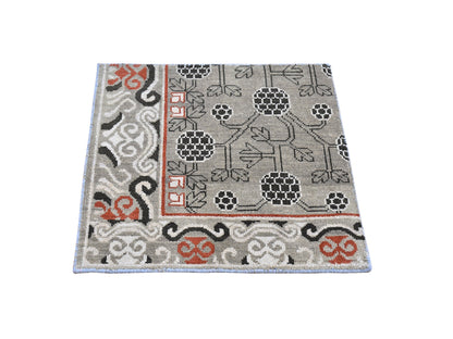 Grey 2'1" x 2'2" Tribal & Geometric Hand knotted Wool Rug - Sku: O066166