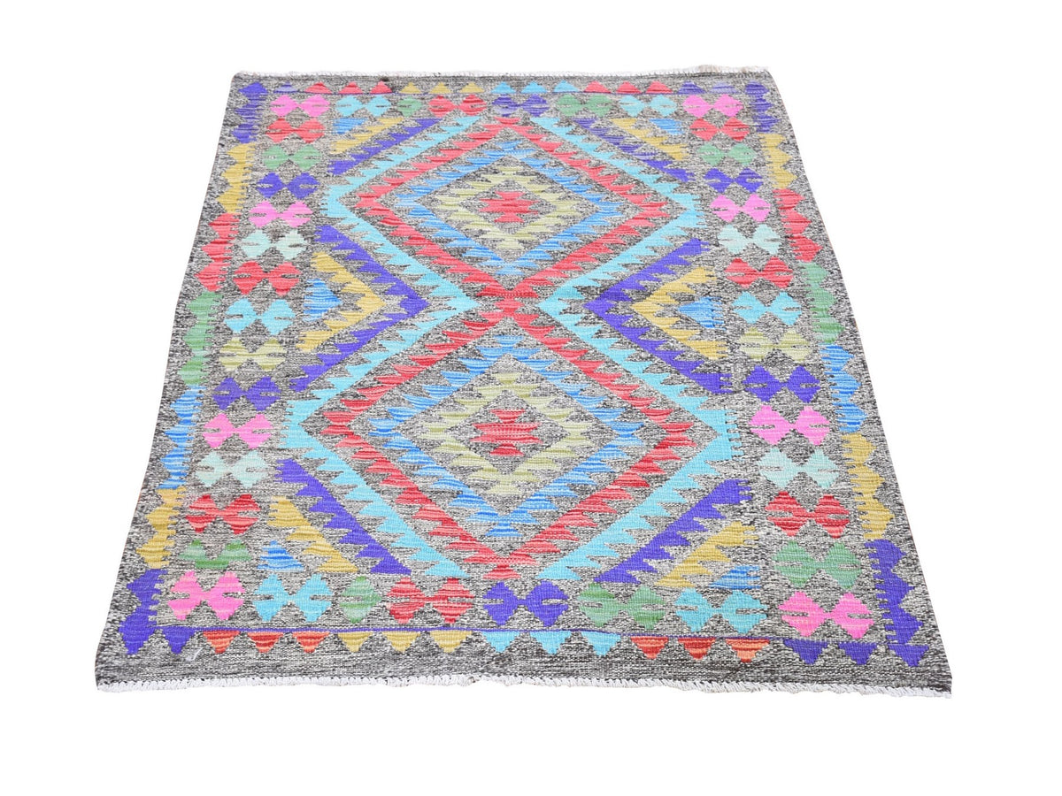 Kilim Flat-Weave hand-knotted wool rug in Multicolored, 3'3" x 5' — SKU O066186