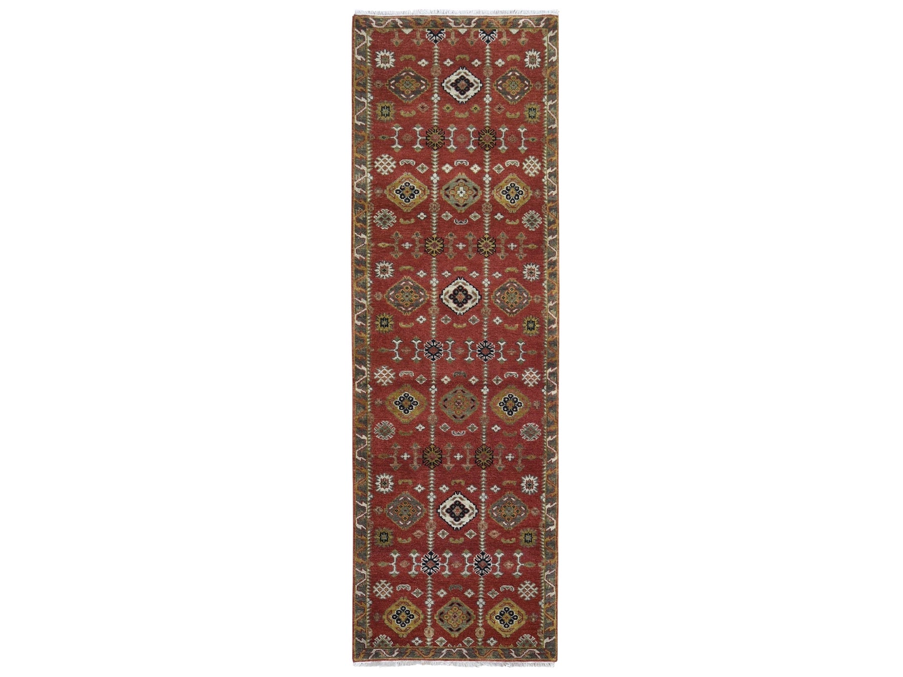 Red 3'2" x 10'0" Tribal Hand knotted Wool Rug - Sku: O066190