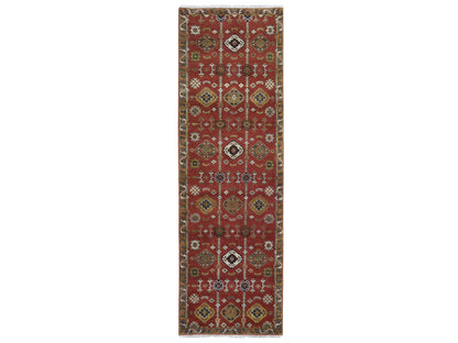 Red 3'2" x 10'0" Tribal Hand knotted Wool Rug - Sku: O066190