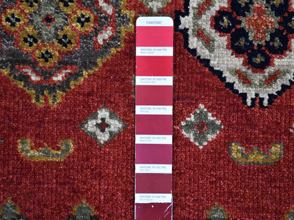 Red 3'2" x 10'0" Tribal Hand knotted Wool Rug - Sku: O066190