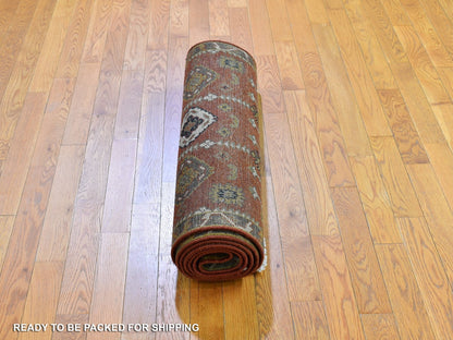 Red 3'2" x 10'0" Tribal Hand knotted Wool Rug - Sku: O066190