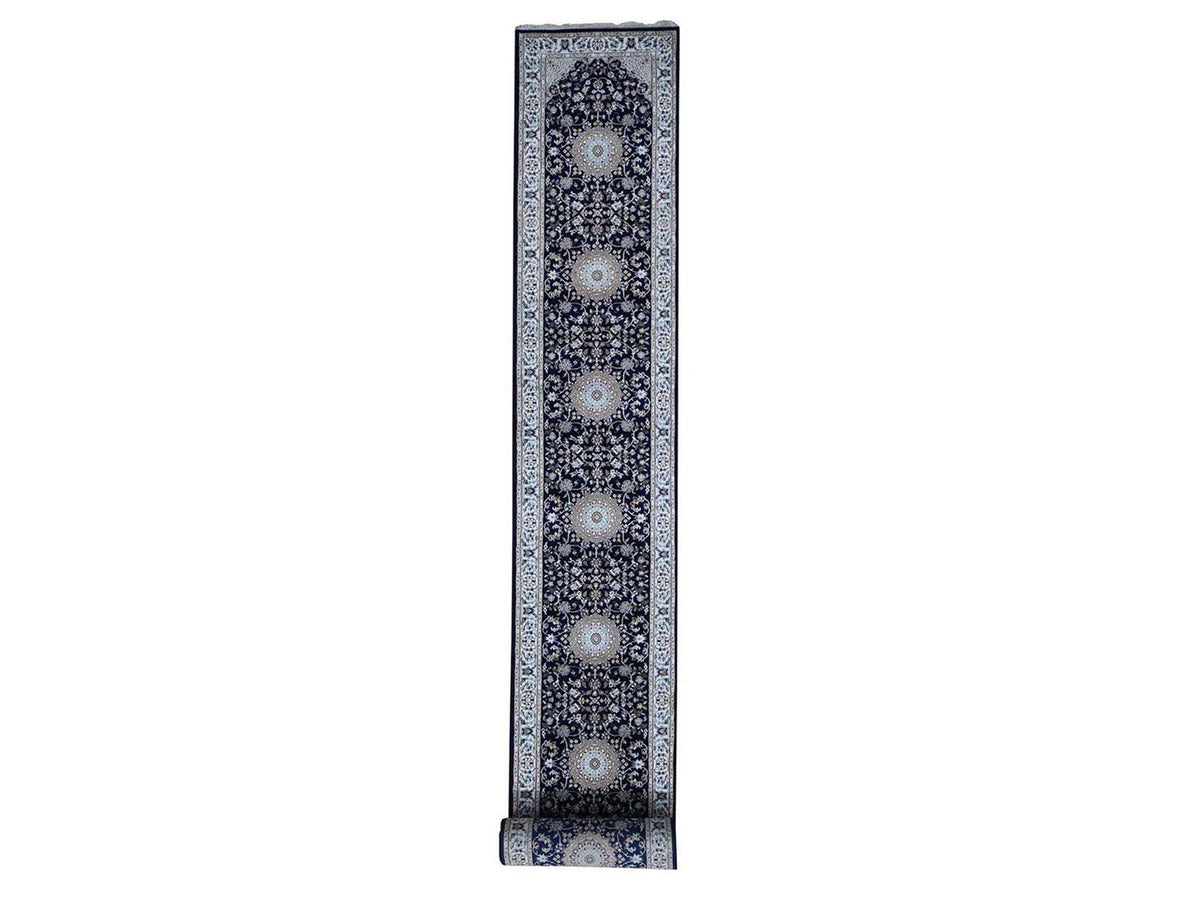 Nain Fine Oriental hand-knotted wool runner in Blue & Ivory, 3' x 18' — SKU O066228