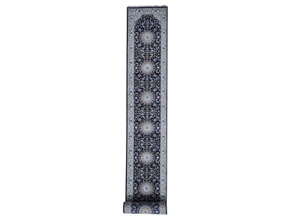 Nain Fine Oriental hand-knotted wool runner in Blue & Ivory, 3' x 18' — SKU O066228
