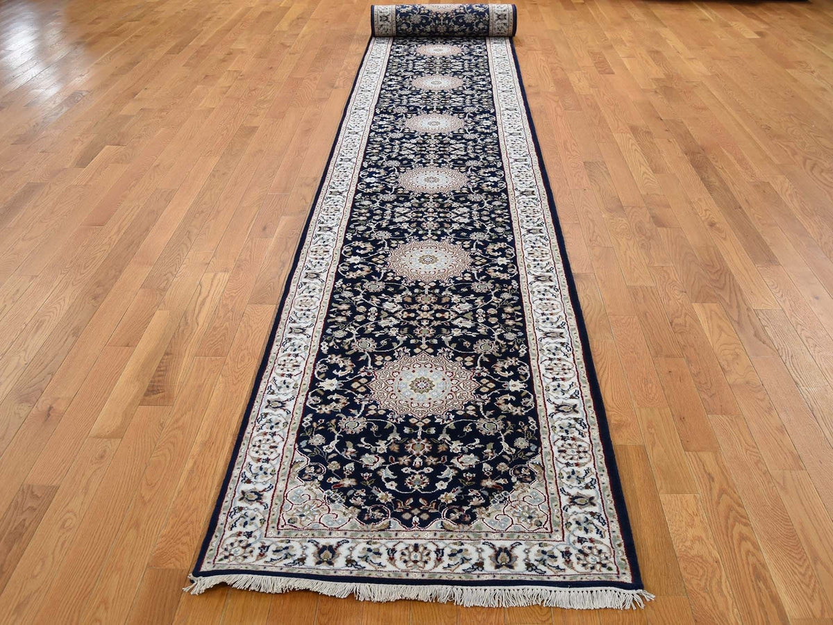 Nain Fine Oriental hand-knotted wool runner in Blue & Ivory, 3' x 18' — SKU O066228 (view 2)