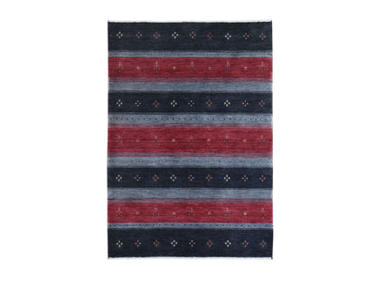 Gabbeh Modern / Contemporary hand-knotted wool rug in Black, 4' x 6'1" — SKU O066239