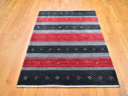 Gabbeh Modern / Contemporary hand-knotted wool rug in Black, 4' x 6'1" — SKU O066239 (view 2)