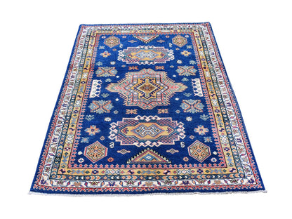 Blue 3'9" x 5'9" Kazak Hand knotted Wool Rug - Sku: O066282