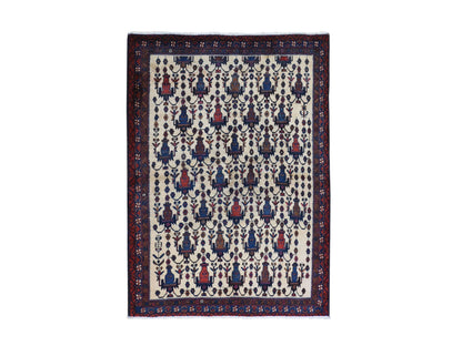 Ivory 4'10" x 7'0" Persian Hand knotted Wool Rug - Sku: O066315